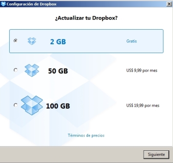 Configuracion tipo de cuenta de Dropbox