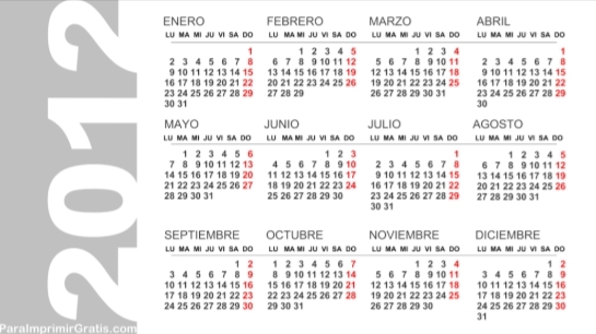 Descargar calendario de bolsillo 2012 para imprimir en espanol
