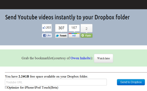 Videodropper - Descarga videos de Youtube y guardalos en Dropbox automaticamente