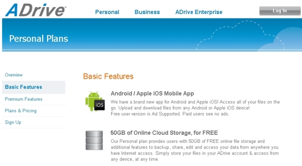 ADrive 50Gb de almacenamiento gratis en la nube y subir archivos de hasta 2GB gratis