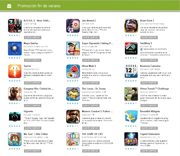 Aplicaciones a 69 centimos en Google Play con la promocion fin de verano 2012