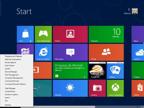 Menu inicio de Windows 8 - Start Screen