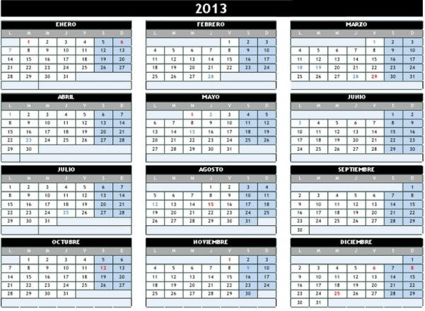 Calendario 2013 para descargar e imprimir completo y por meses