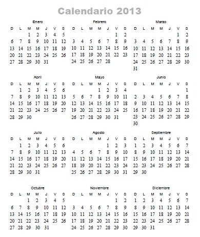 Descargar Calendario 2013 en PDF