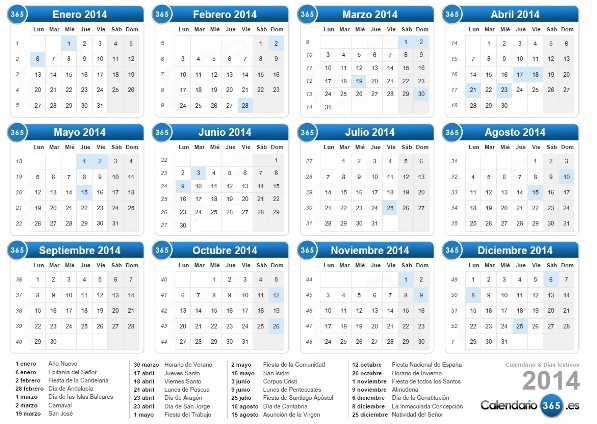 Descargar calendario 2014 personalizable para imprimir